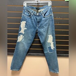 Lauren Ralph Lauren Patchwork Jeans Women Size 6 Tapered Distressed Denim